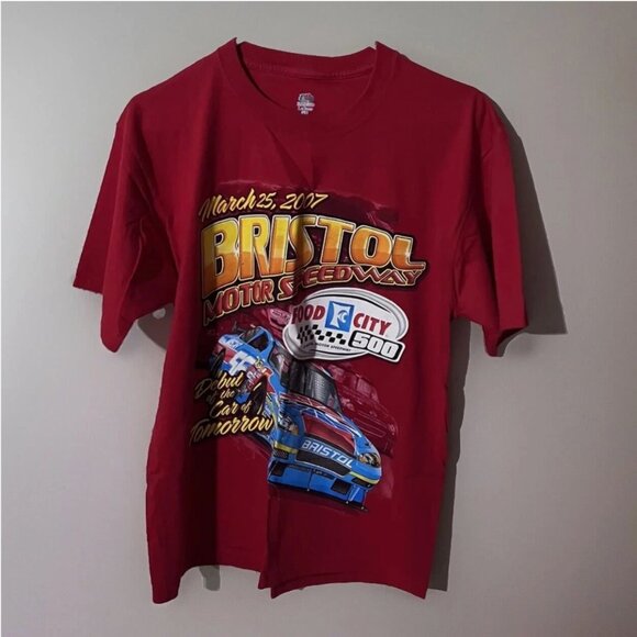 VTG NASCAR Bristol Motor Speedway AOP Y2K 90s Graphic T Shirt Double Sided Large - Picture 1 of 5